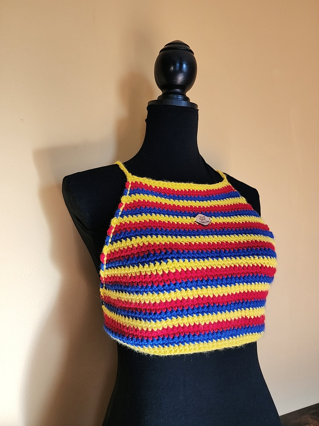 90's Striped Crop Halter Top